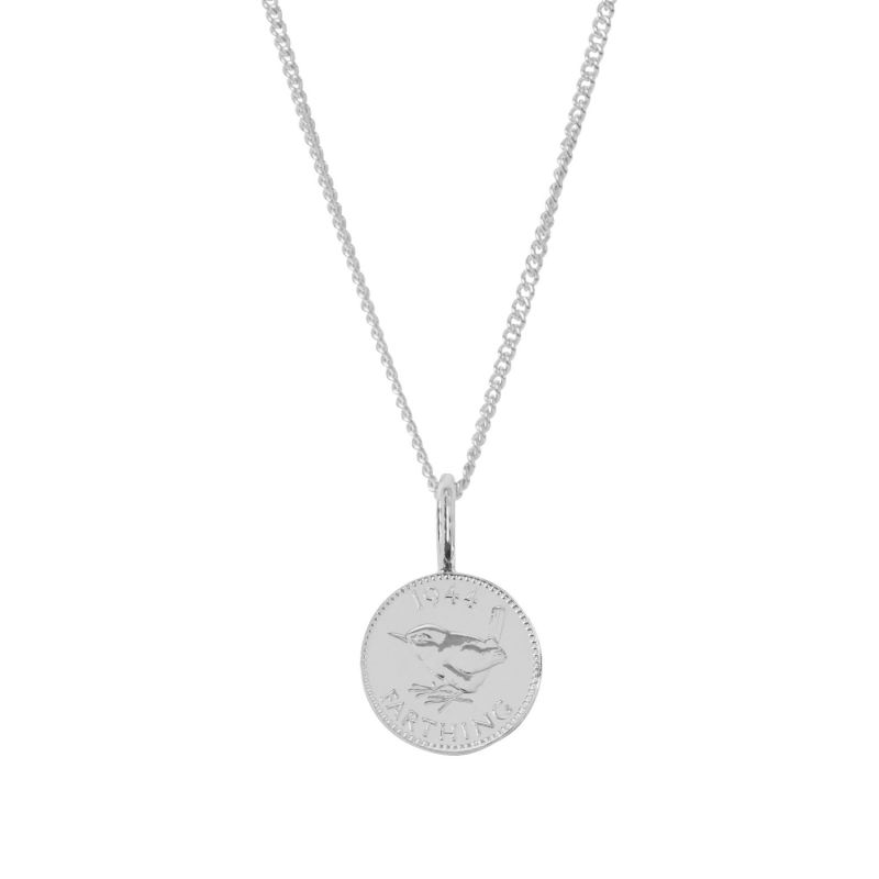 English Farthing Coin Charm And Chain In Sterling Silver image