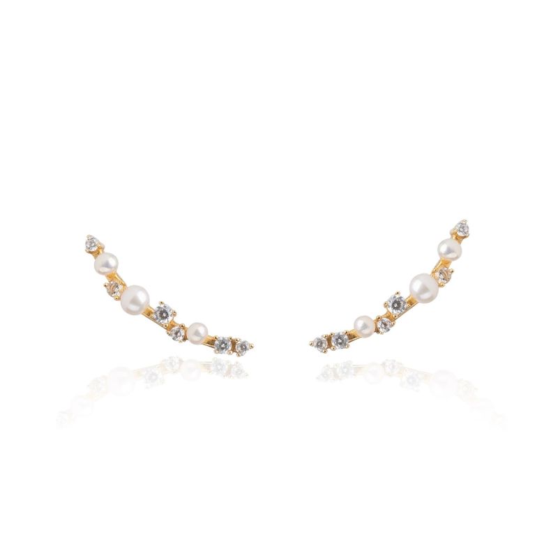 18K Gold Vermeil White Topaz And Pearl Ear Climber Earrings image