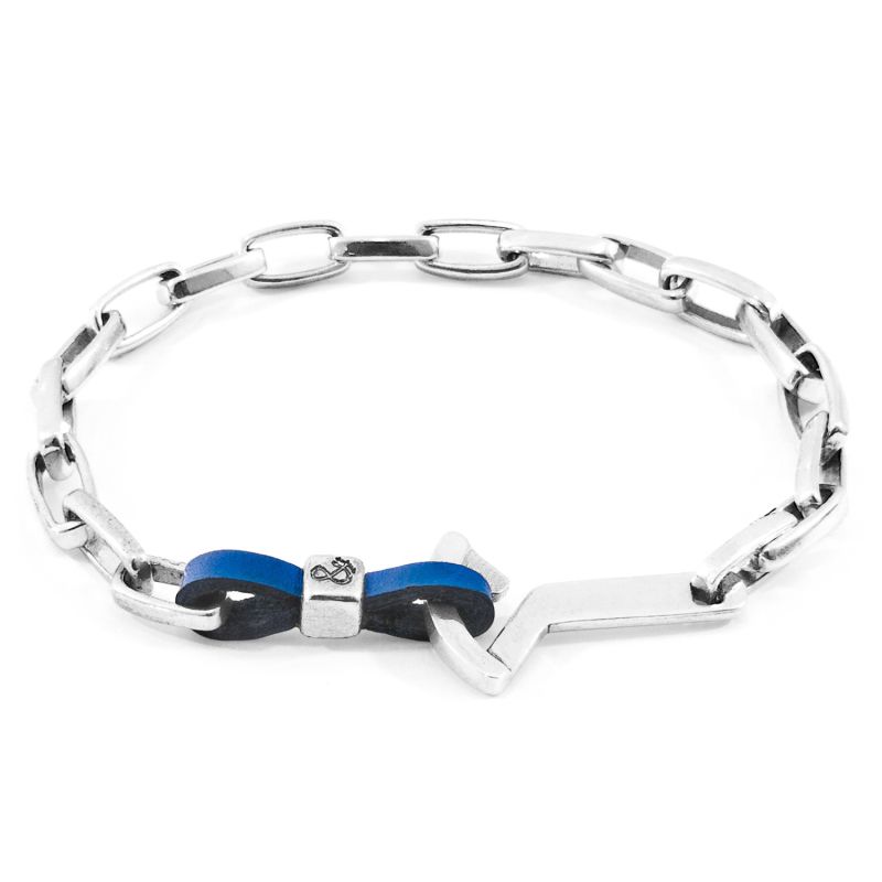Royal Blue Frigate Anchor Silver & Flat Leather Bracelet image