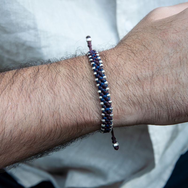 Mens Nautical Rope Bracelet In Wine Red And Blue - Multicolour image