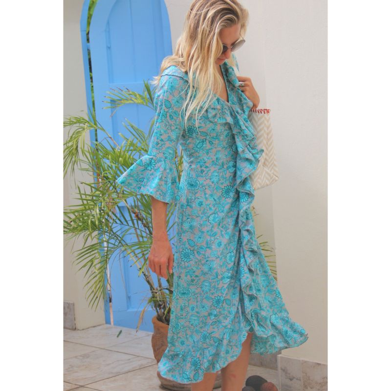 Felicity Midi Dress In Grey With Aqua Flower image