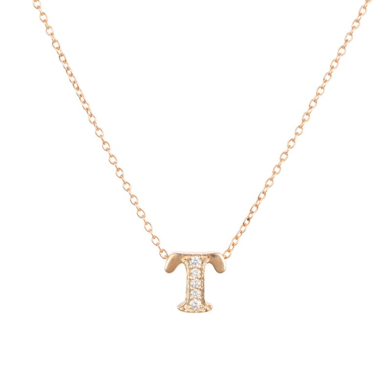 Diamond Initial Letter Pendant Necklace Rose Gold T image