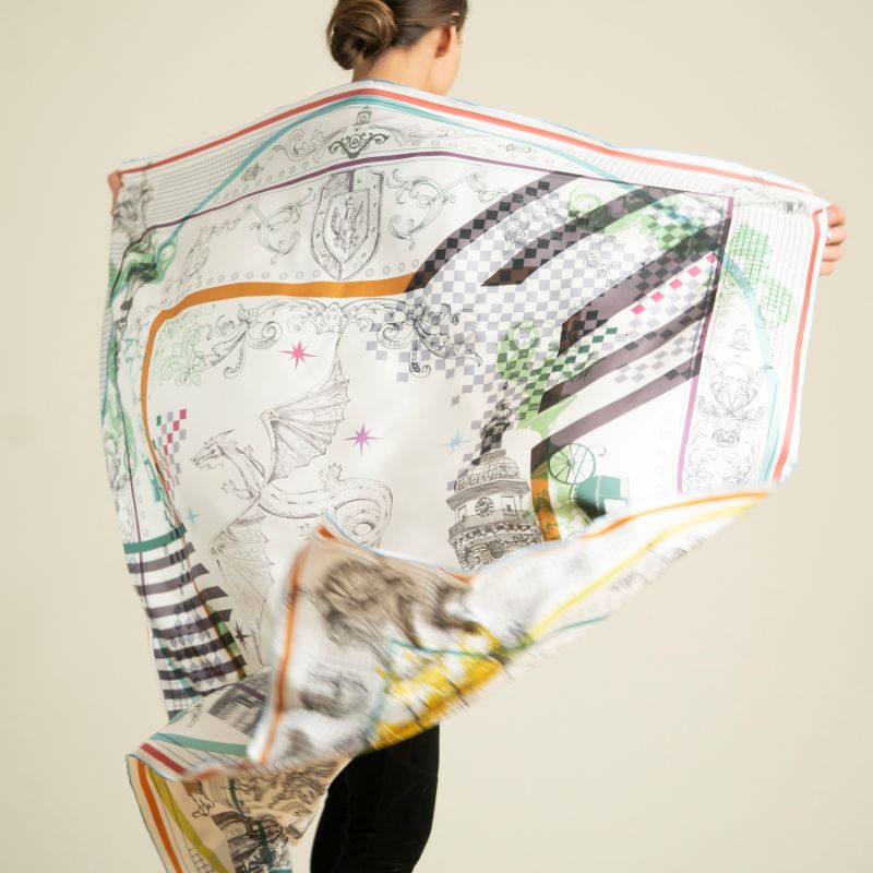 Silk Scarf With Double Sided Imaginary Castle image