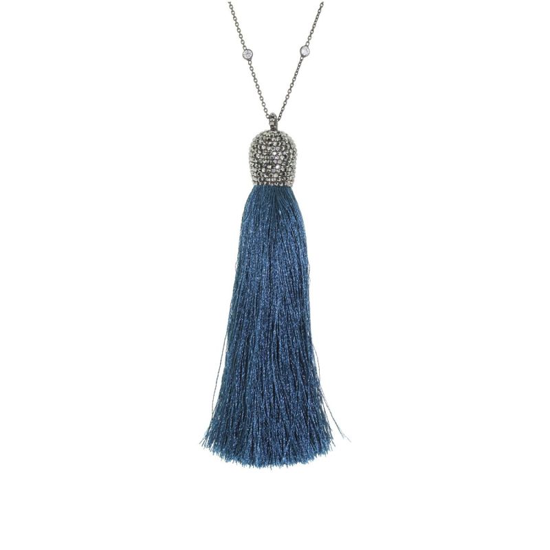 Royal Blue Silk Tassel Necklace image