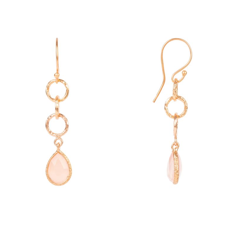 Linked Gemstone Drop Earrings Rose Gold Rose Quartz image