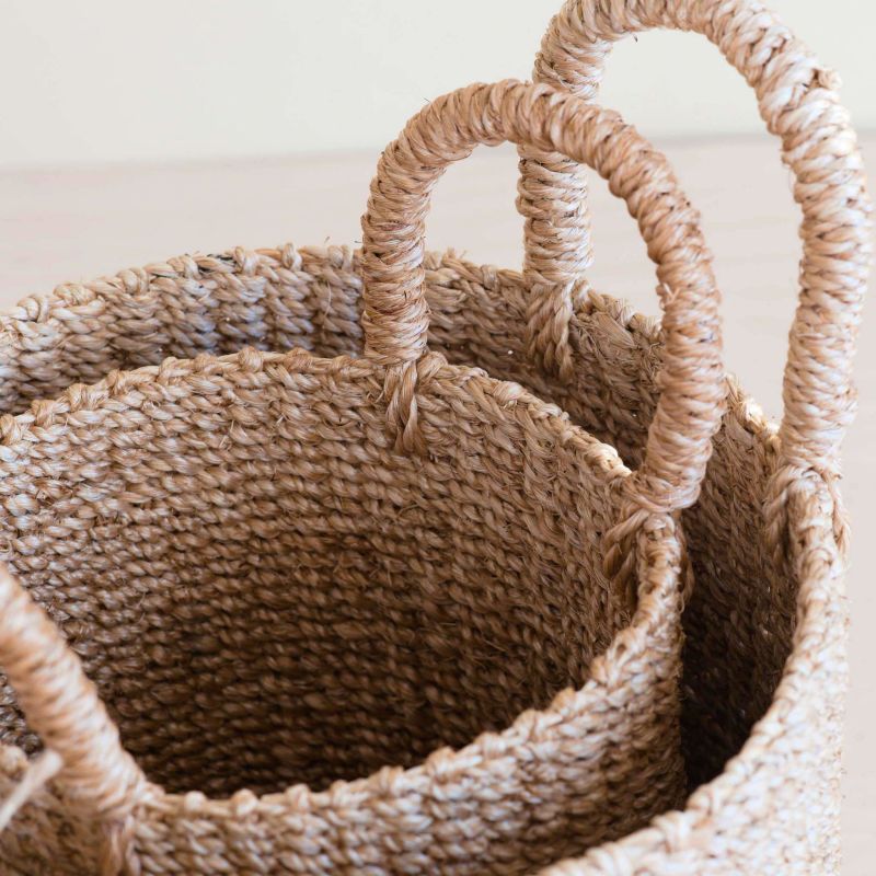 Natural Tabletop Mini Basket With Handle Set Of 2 - Neutrals image