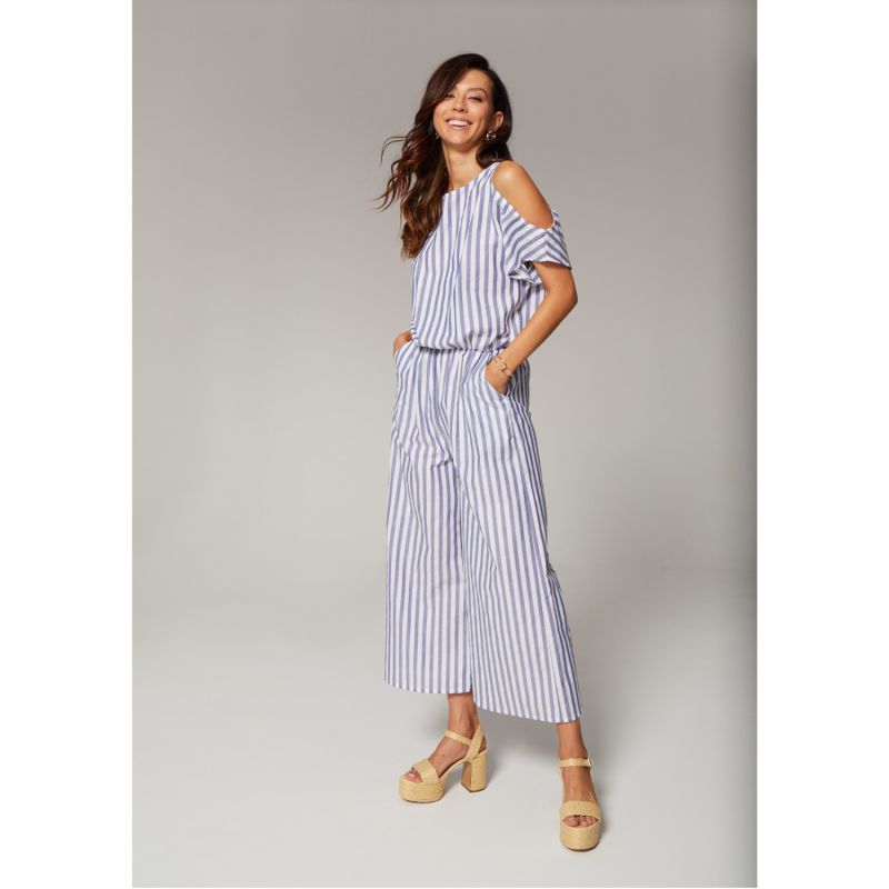 Blue Stripe Cotton Summer Jumpsuit image