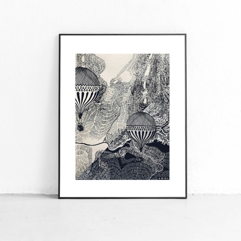 The Dreamer Illustration Art Print: Air Balloon Adventures In The Sky image