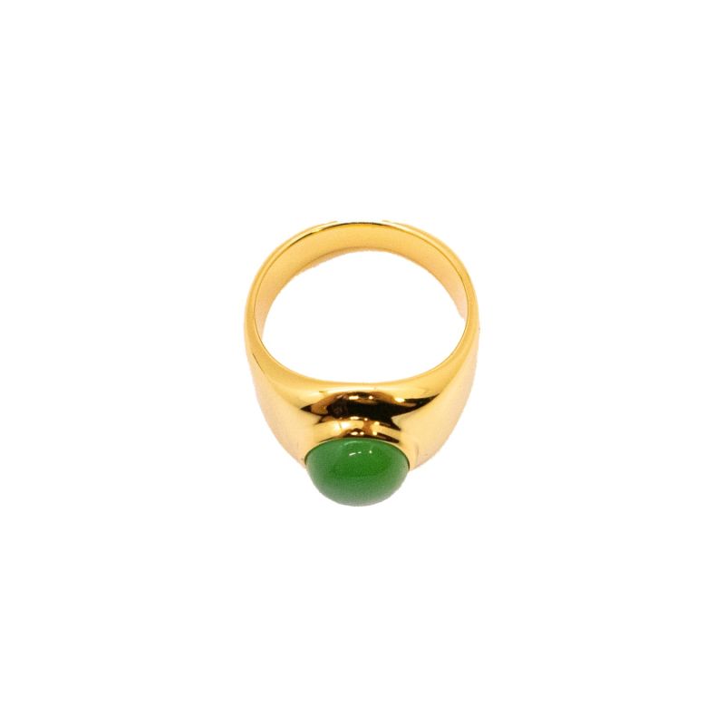 Dome Green Chalcedony Signet Ring image