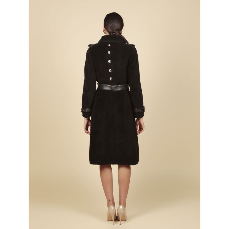 'Loren' 100% Wool Trench Coat - Black image