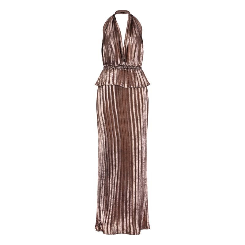 Donna Metallic Pleated Backless Maxi Dress image