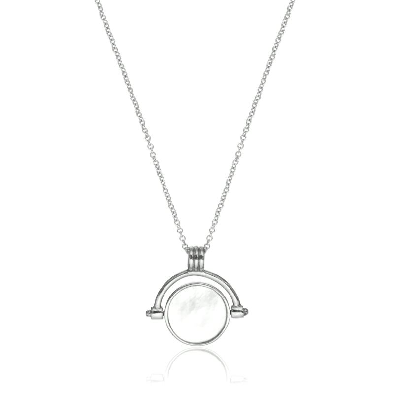 Silver Mother Of Pearl Spinning Disc Necklace image