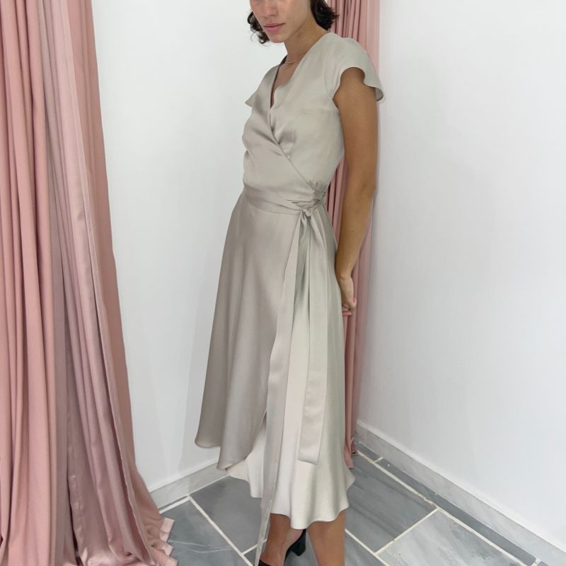 Grey midi wrap dress shop