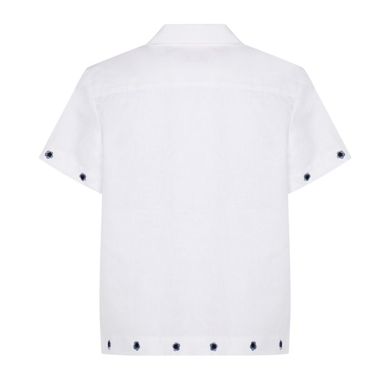 Dotted Flowers Embroidered Irish Linen Cuban Shirt Men image