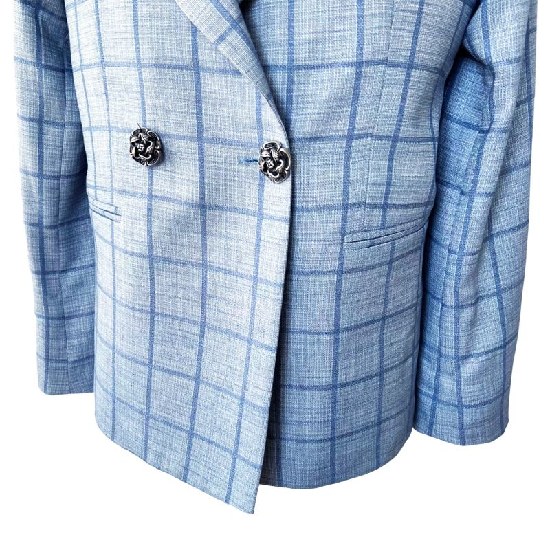 Double-Breasted Blazer In Light Blue Plaid image