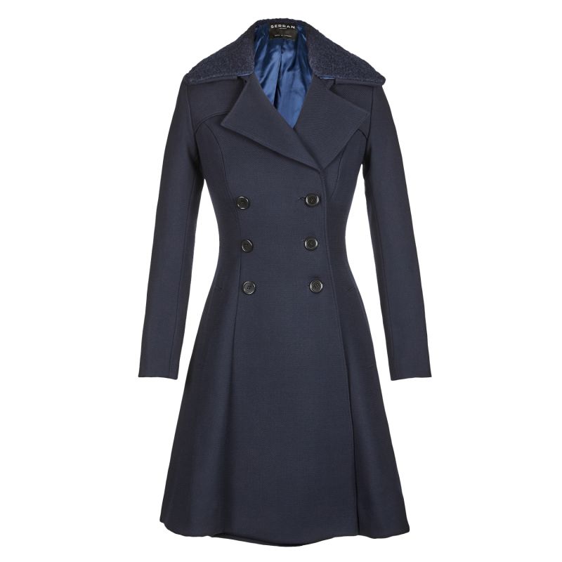 Double Breasted Flared Coat - Navy image