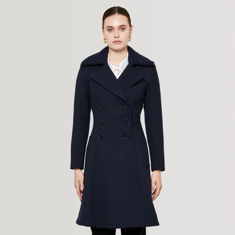 Double Breasted Flared Coat - Navy image