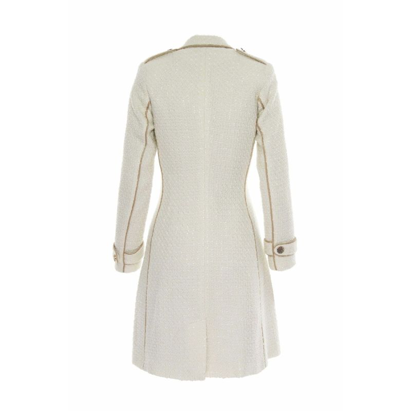 Double Breasted Military Coat With Contrast Buttons Off White