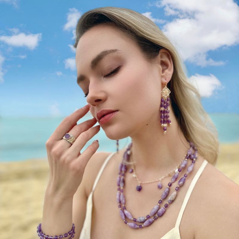 Double Layers Purple Gemstone Necklace image