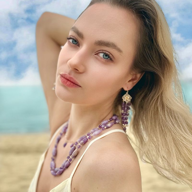 Double Layers Purple Gemstone Necklace image