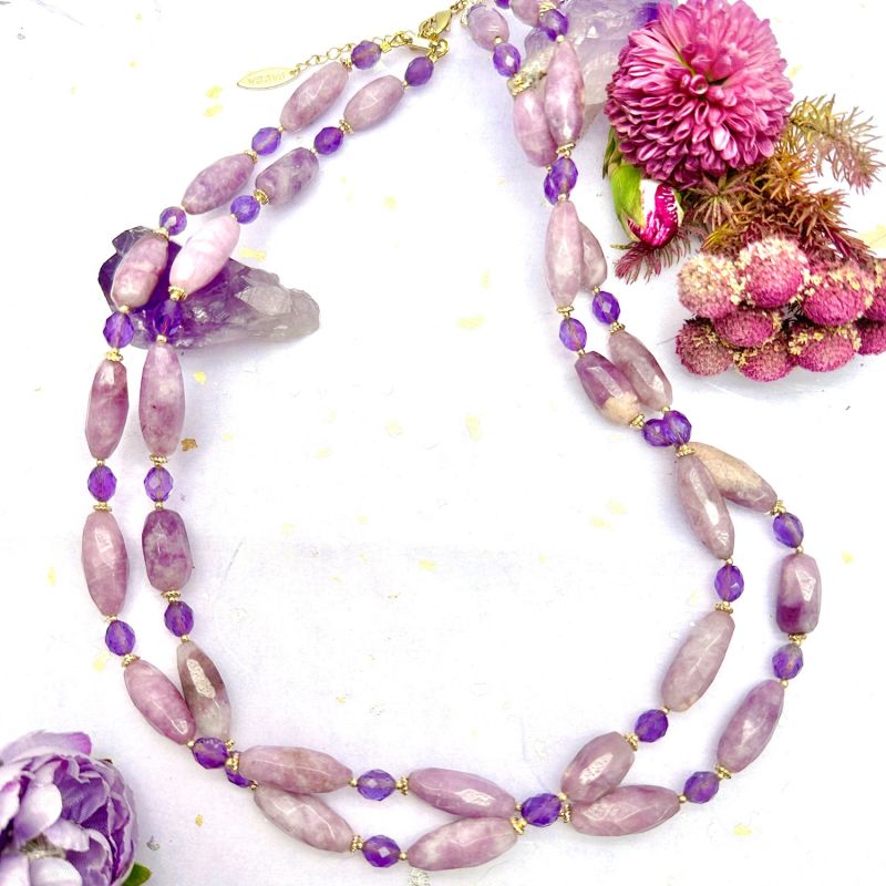 Double Layers Purple Gemstone Necklace image