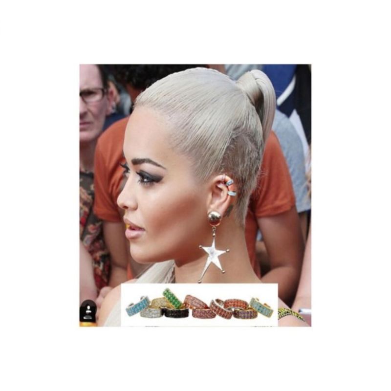 Double Row Ear Stacker Yellow Gold/Turq Joubi Wolf & Badger