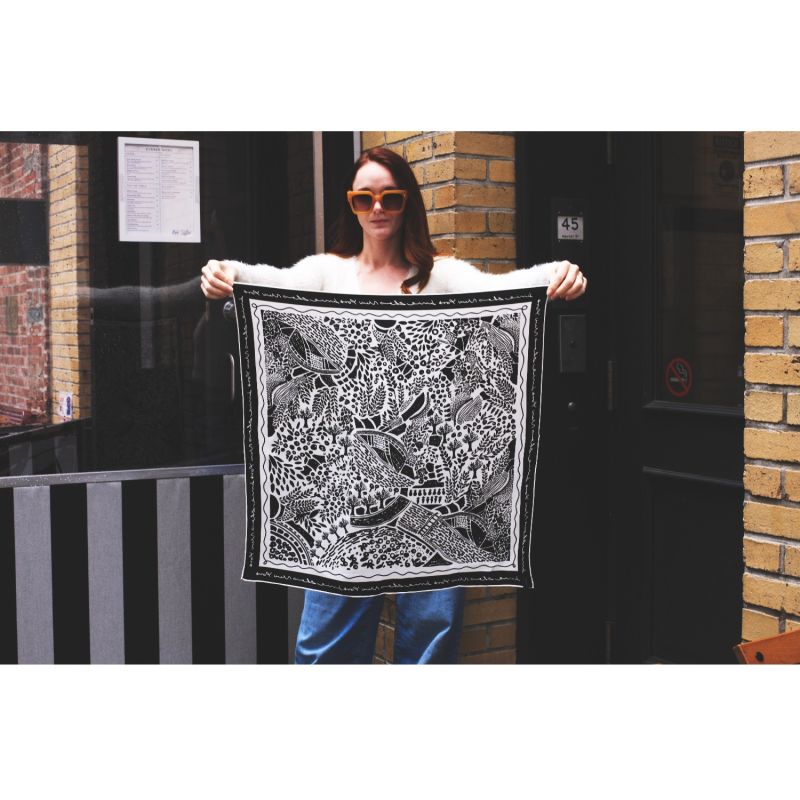 Double Sided Silk Scarf Of Black Garden image