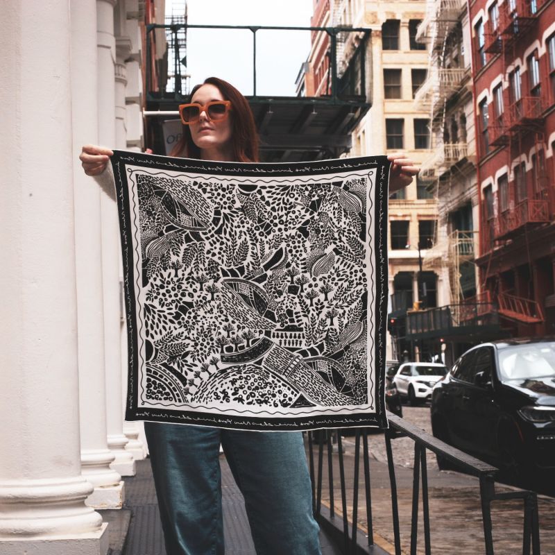 Double Sided Silk Scarf Of Black Garden image