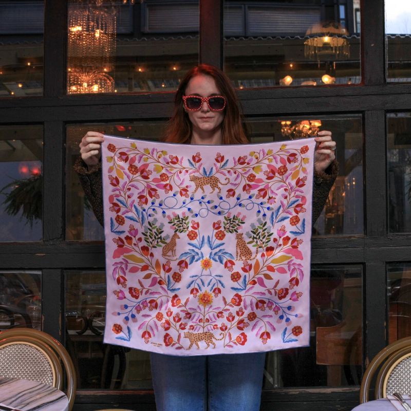 Double Sided Silk Scarf Of Pink Blossom Jungle image