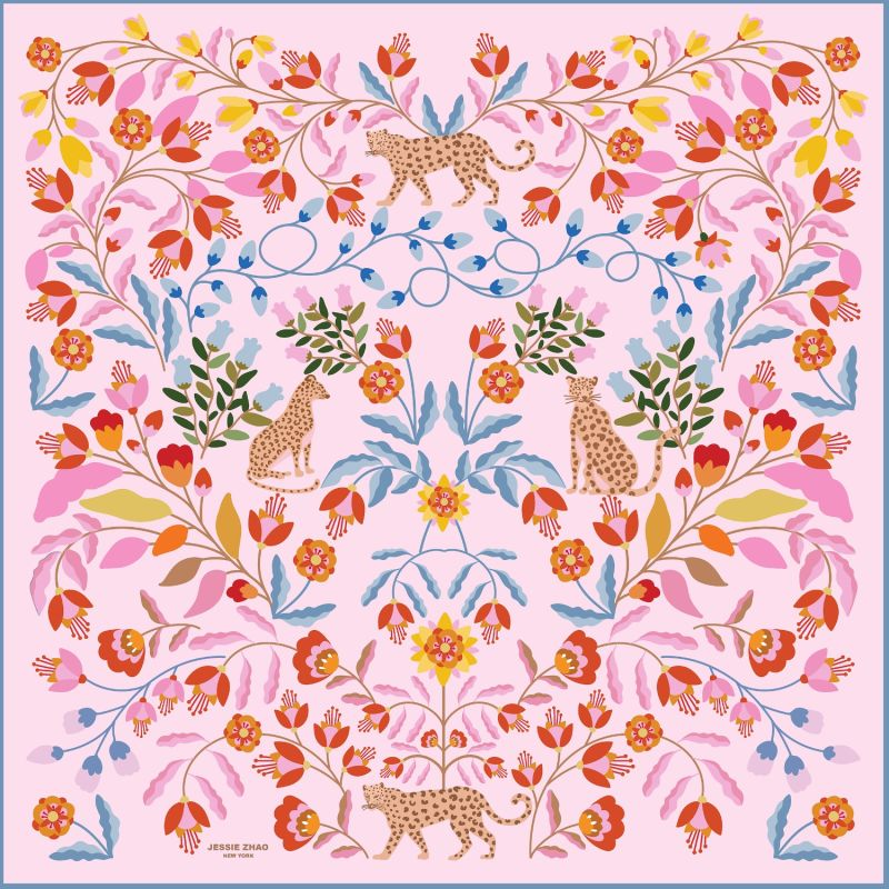 Double Sided Silk Scarf Of Pink Blossom Jungle image