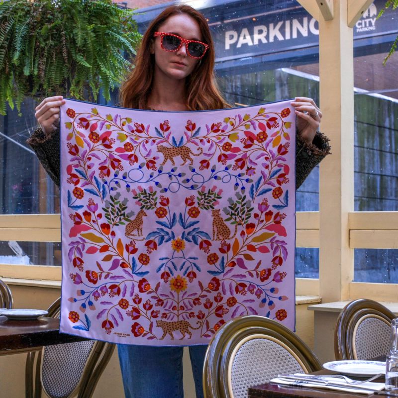 Double Sided Silk Scarf Of Pink Blossom Jungle image