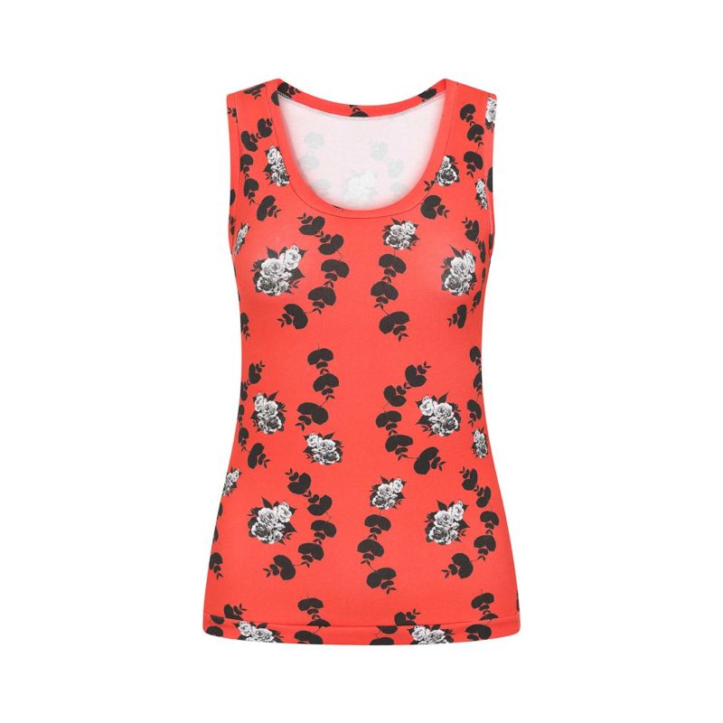 Red Floral Cotton Vest Top image