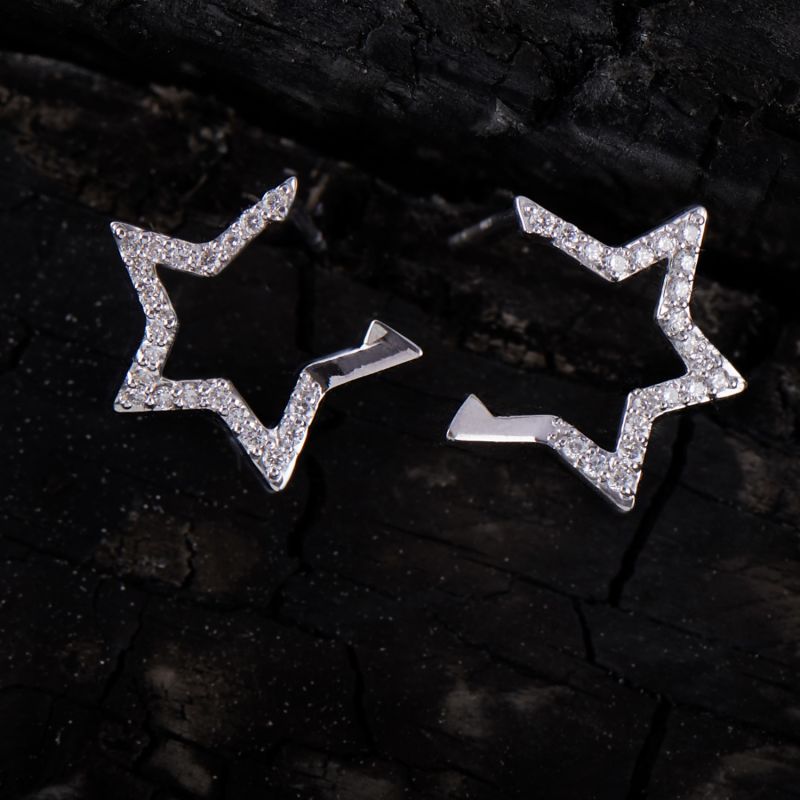 Diamond Open Star Earrings Silver image