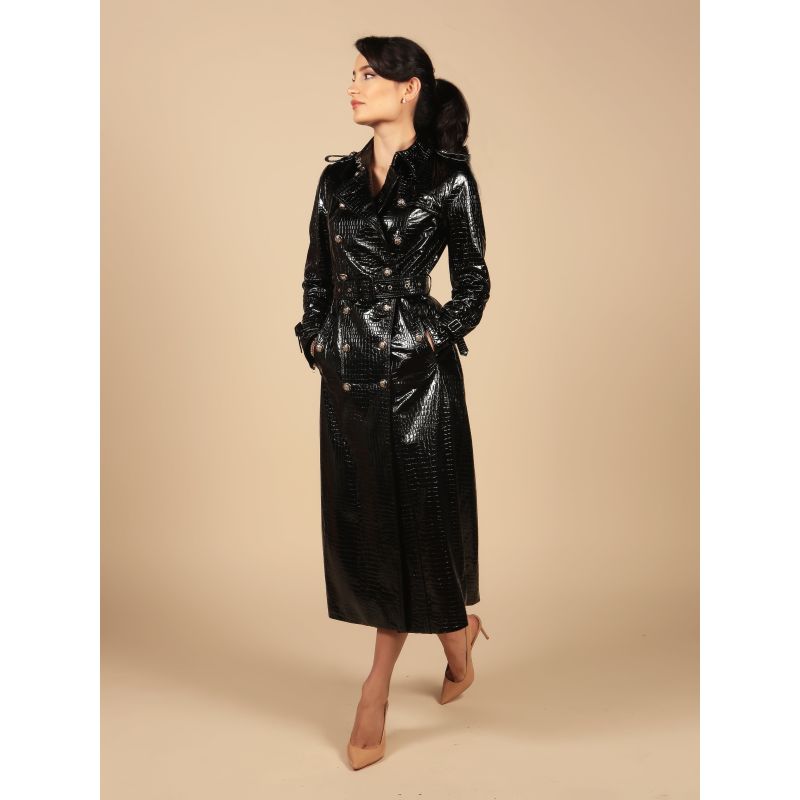 'Indiscreet' 100% Leather Trench Coat In Nero image