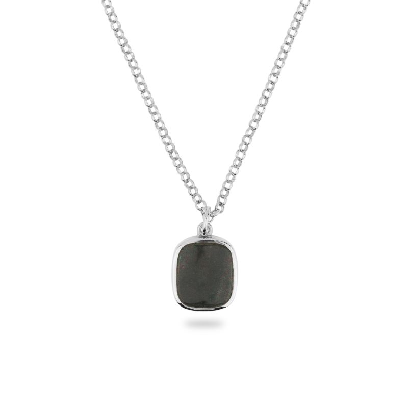 Silver Jamestown Green Bloodstone Square Stone Necklace & Pendant image