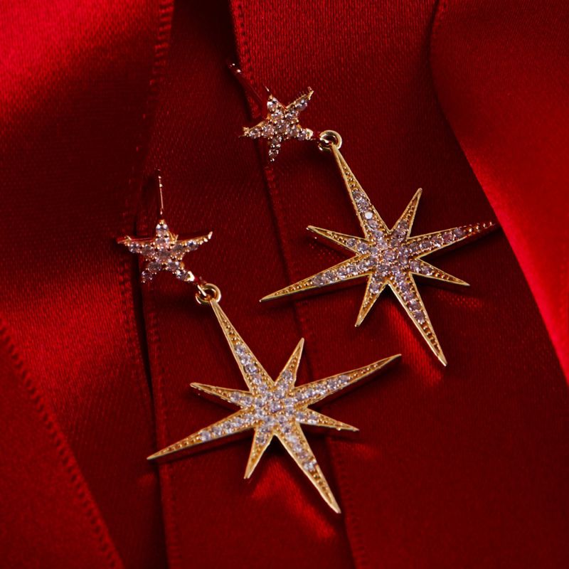 Large Star Burst Drop Earring Gold image