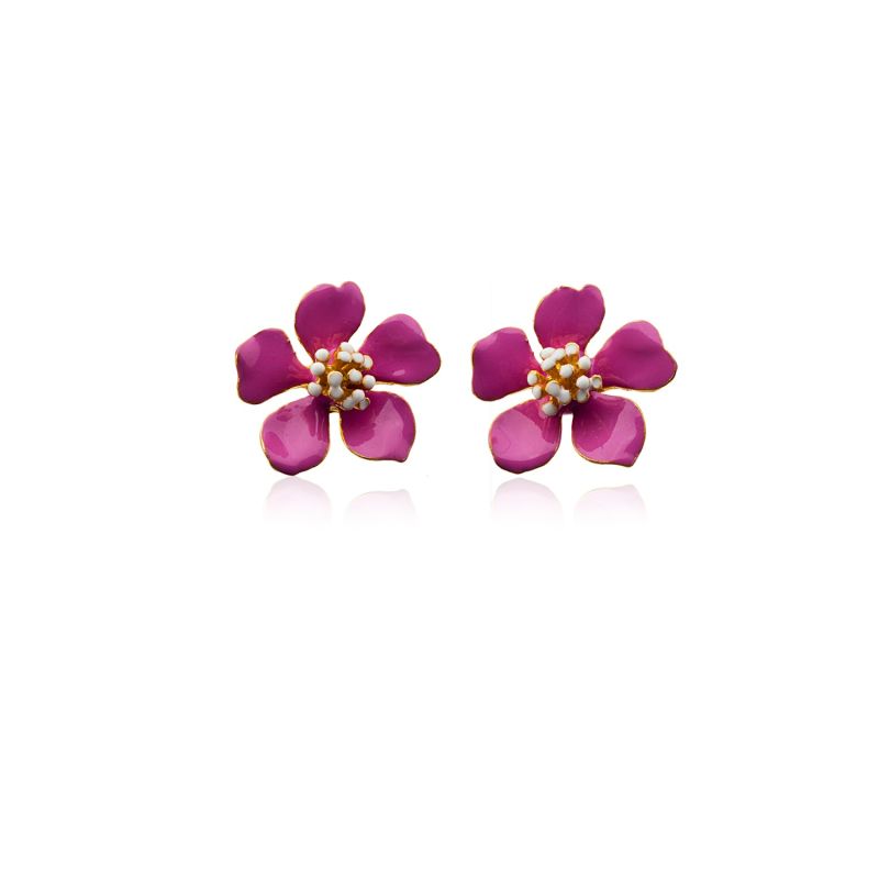 Fuchsia Pink Cherry Blossom Flower Earrings image