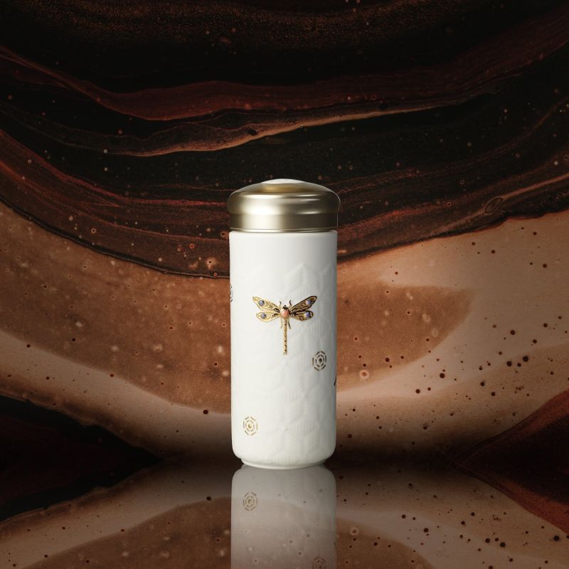 Dragonfly Serenity Travel Mug With Crystals - White And Gold image