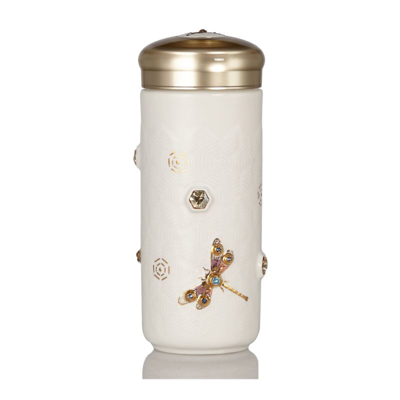 Dragonfly Serenity Travel Mug With Crystals - White And Gold image