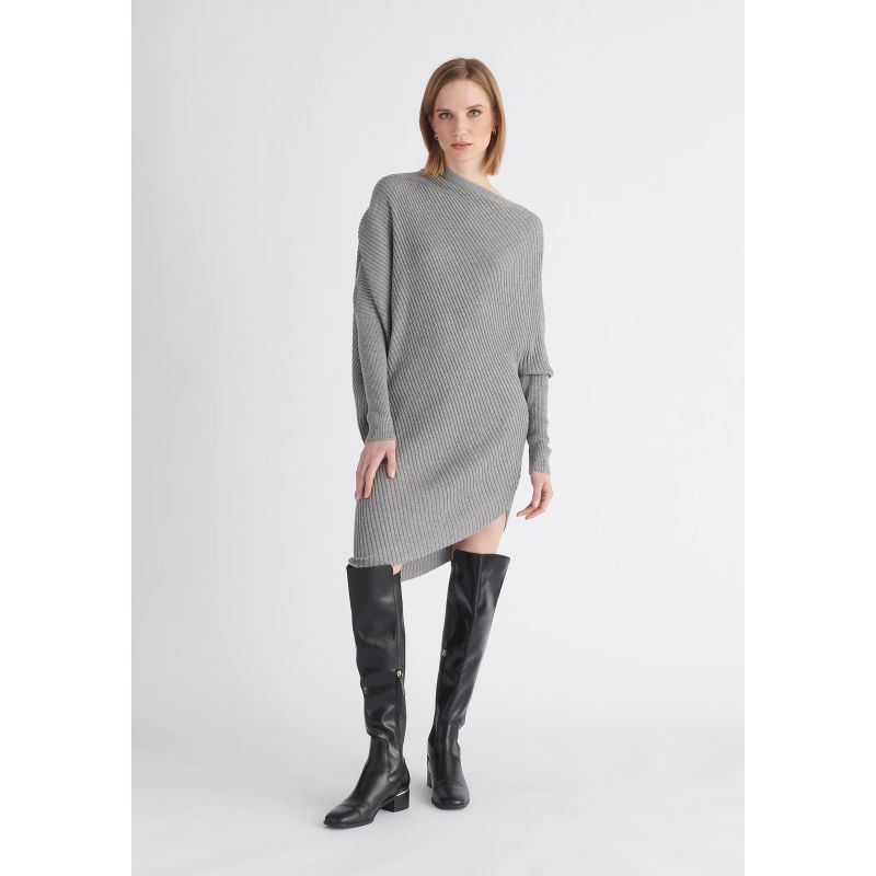 Draped Jumper Dress In Grey PAISIE Wolf & Badger