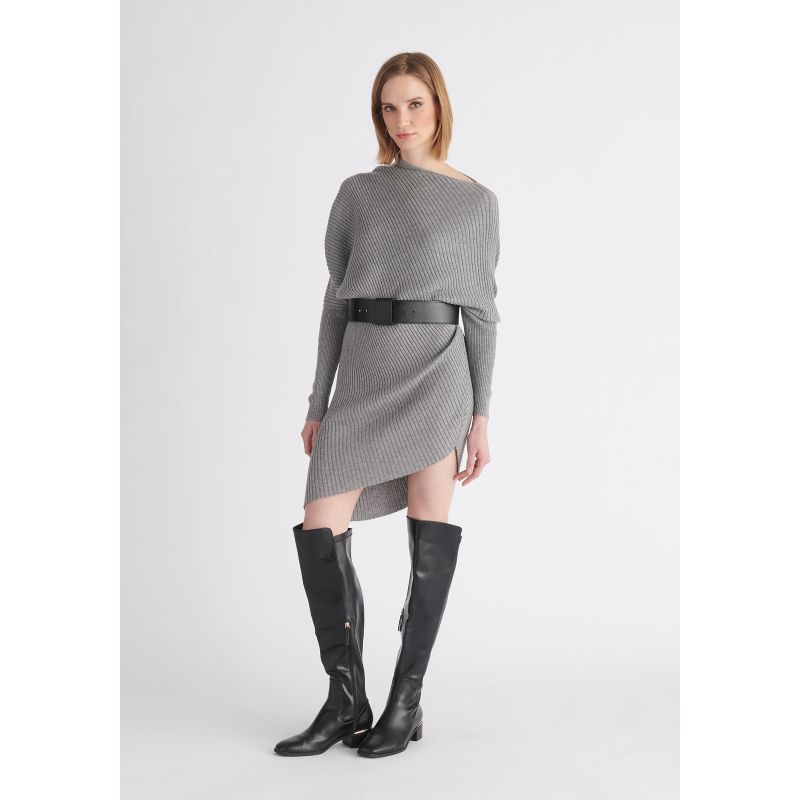 Draped Jumper Dress In Grey PAISIE Wolf & Badger