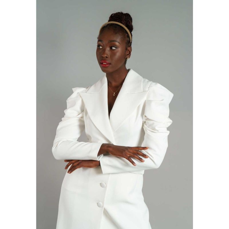 Draped Sleeved Tailored Blazer Dress - White image