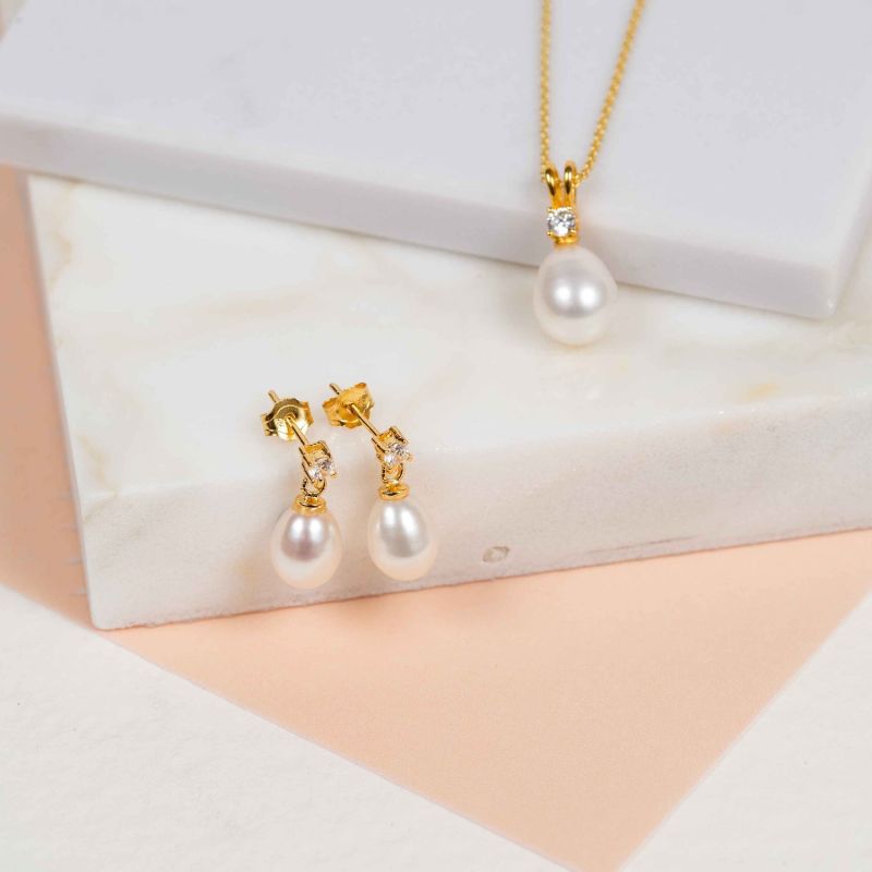 Drayton White Pearl & Cubic Zirconia Yellow Gold Vermeil Oval Drop Earrings image