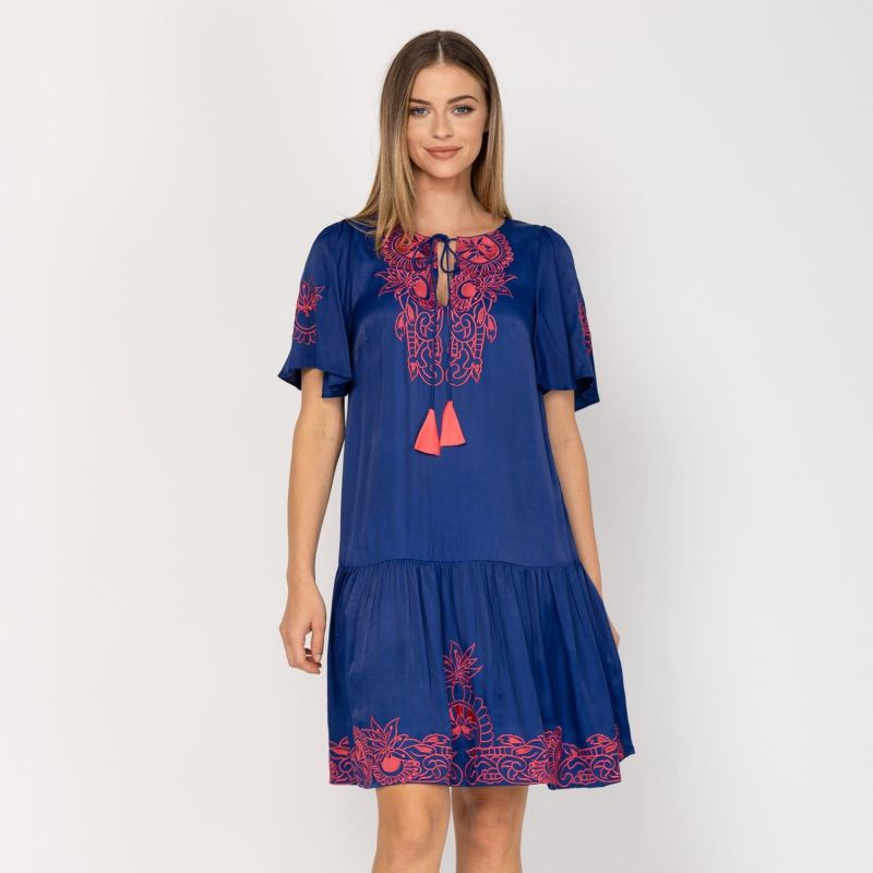 Dress With Ruffle & Embroidery Blue | NIZA | Wolf & Badger