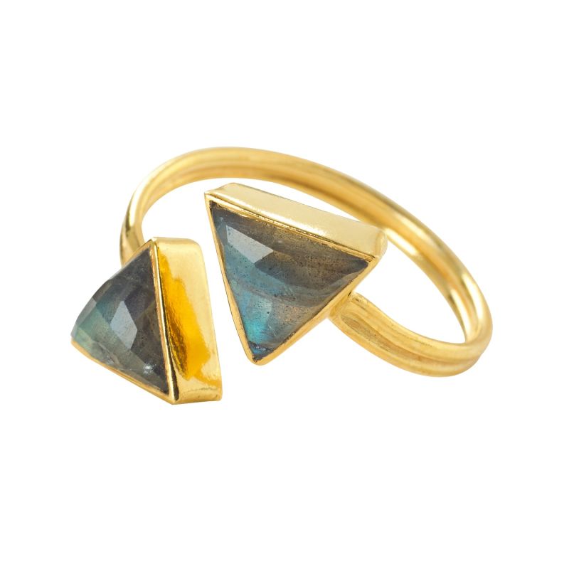 Labradorite Triangle Direction Gold Vermeil Adjustable Gemstone Ring image