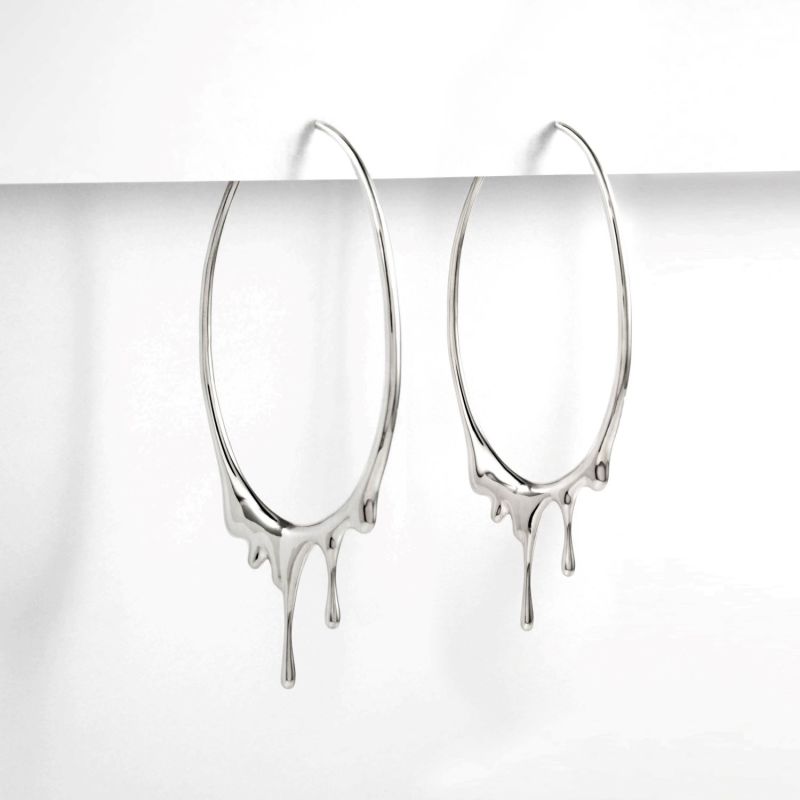 Dripping Oval L Sterling Silver Hoop Earrings image