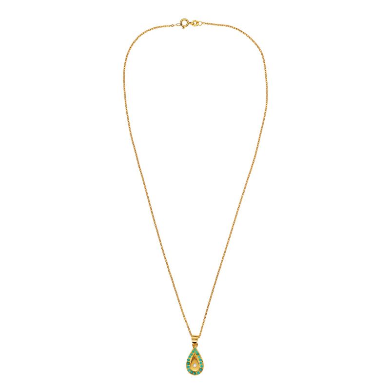 Turquoise Drop Gold Necklace image