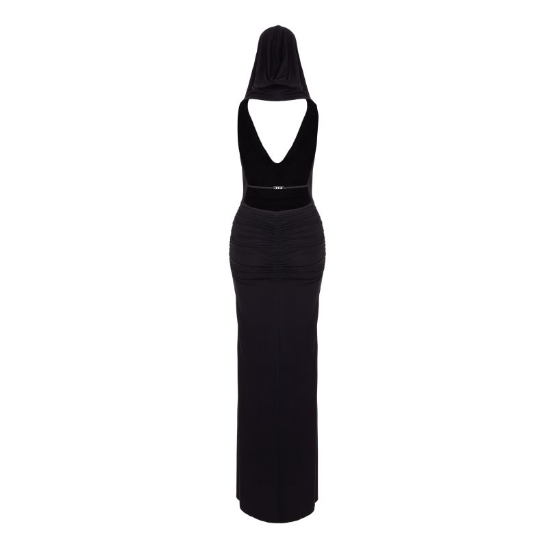 Martini Open Back Hooded Long Black Dress image