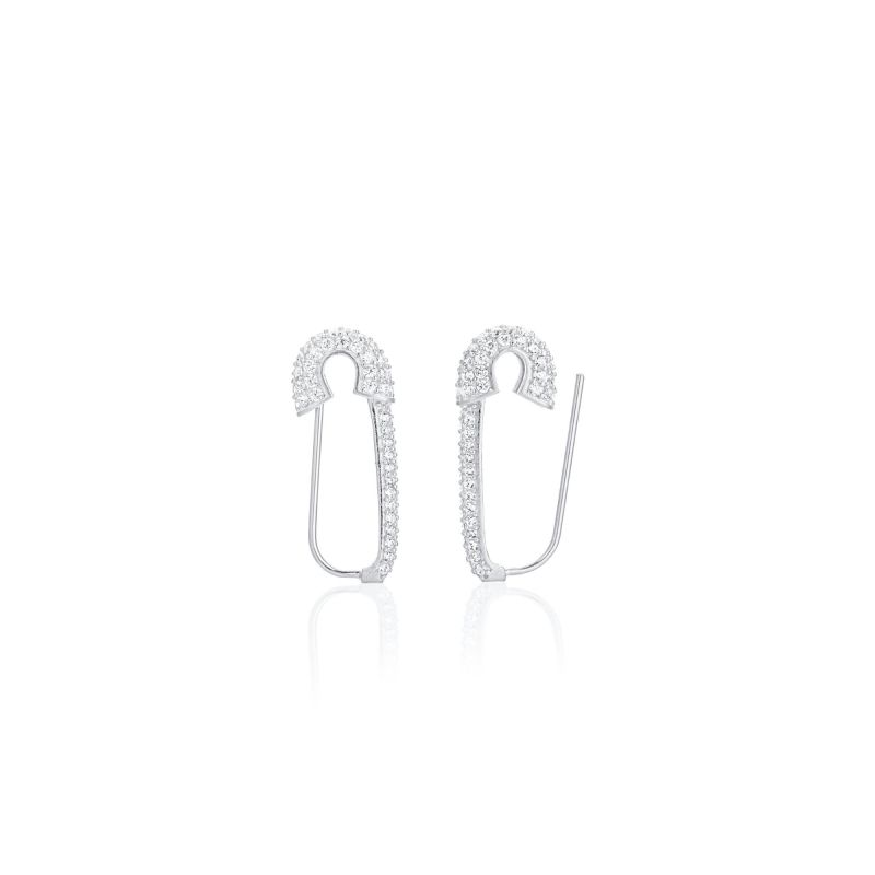 Safety Pin Earrings -Silver image