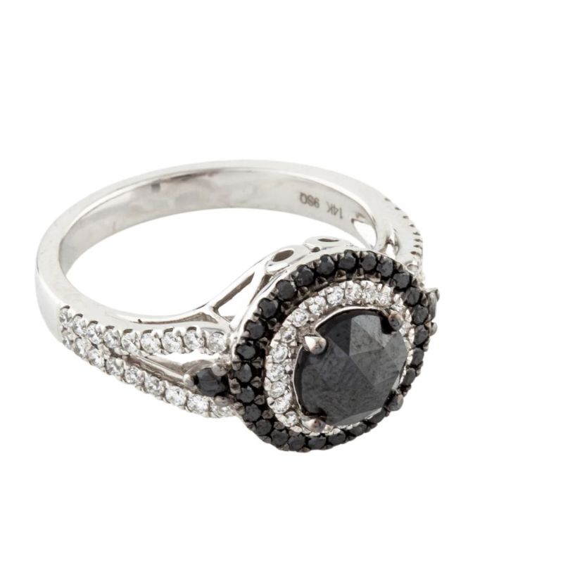 Black Diamond Solid White Gold Designer Ring Jewelry image